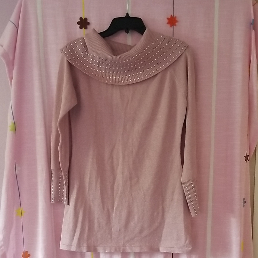 Elegant Women's Sweater with Embellished Cowl Neck